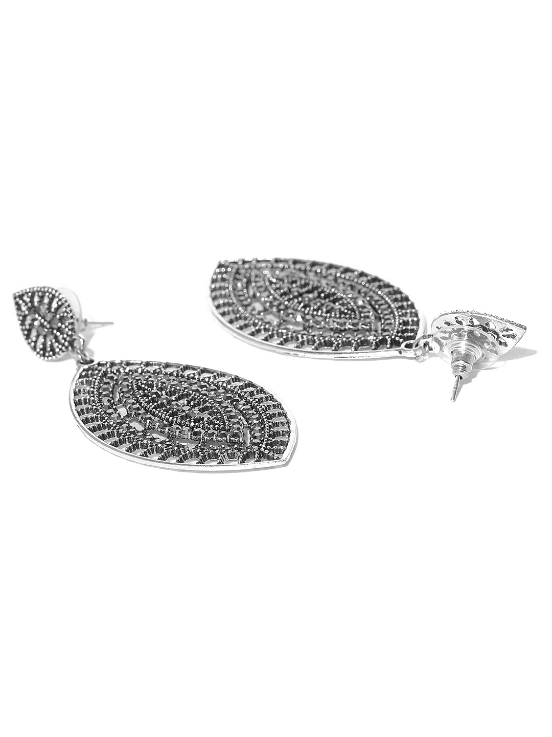 YouBella Grey Silver-Plated Teardrop Shaped Drop Earrings